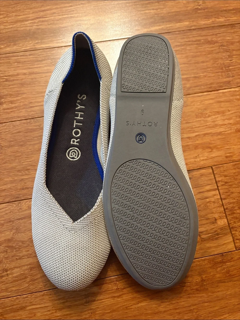 Rothy's Light Gray Knit Slip-On Ballet Flats round toe - size 9
